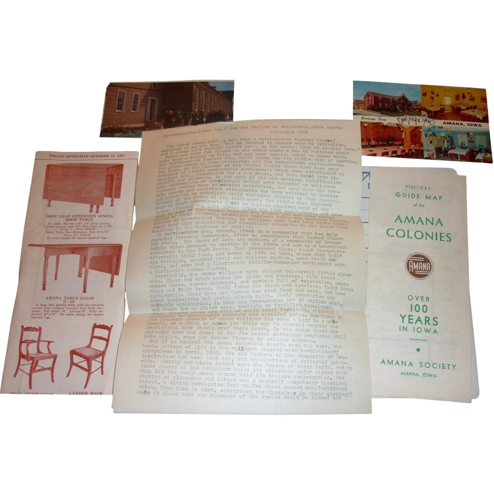1961 Amana Colonies Iowa Furniture Catalog Map Posted Postcard History Doc
